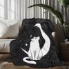 Black White Cat Moon Theme Flannel Blanket Soft Hd Digital Print All Season Comfortable For Home Decor Gift