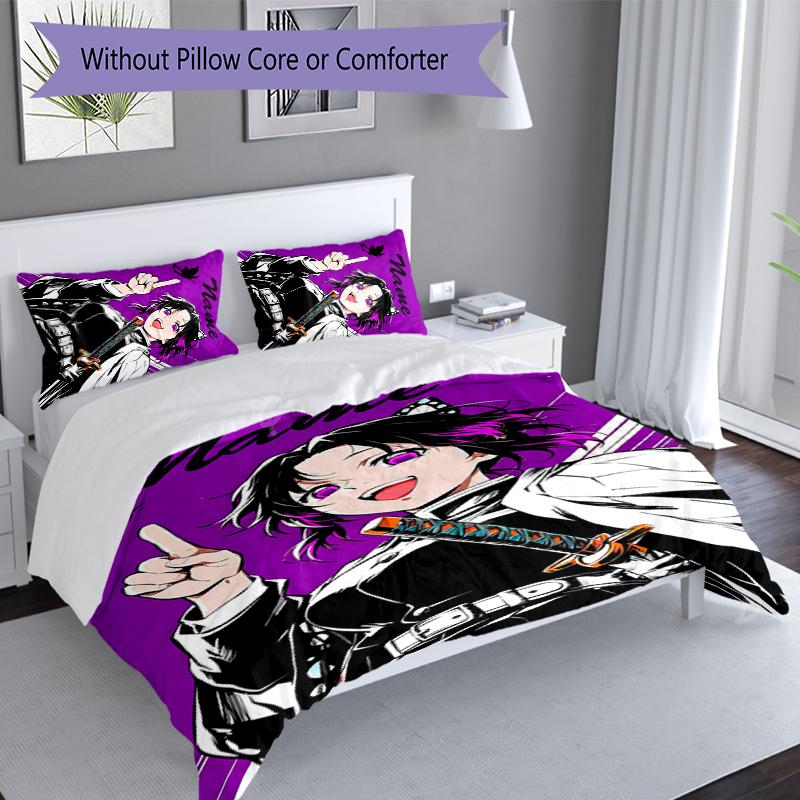 3pcs Custom Name Demon Slayer character theme Set,Includes 1 Duvet Cover and 2 Pillowcases,All-season Bedroom Decor