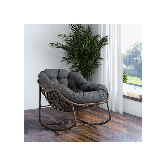 Venkovní houpací křeslo, moderní volnočasové křeslo vhodné na balkony, verandy, zahrady, terasy, tmavě šedé