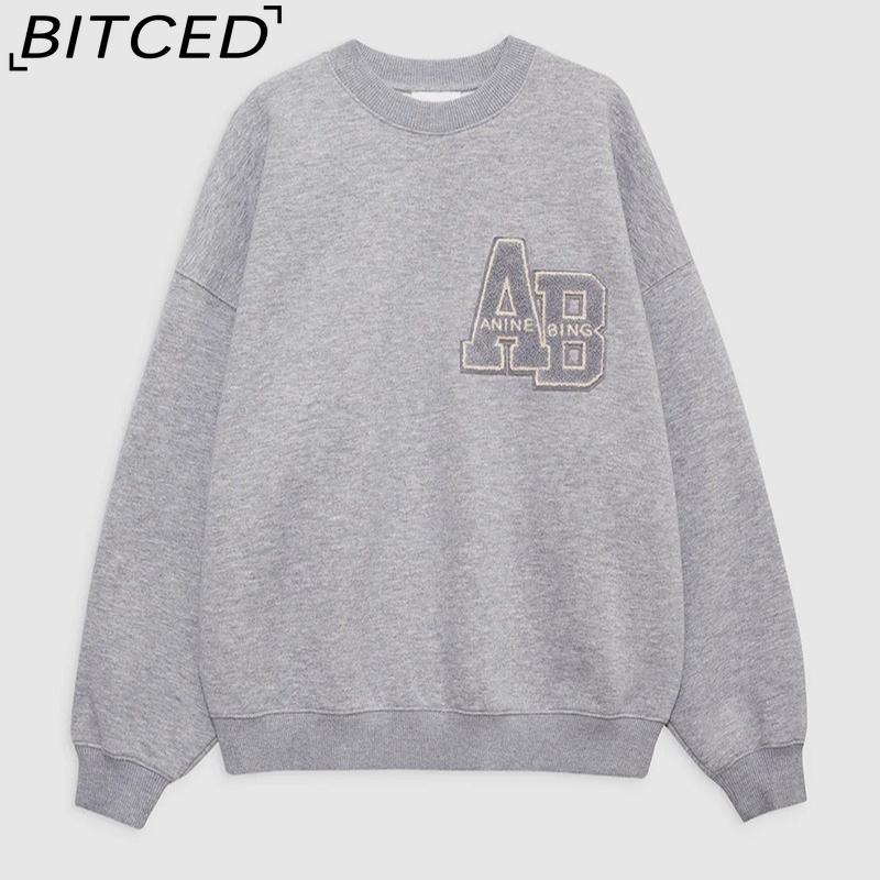 BITCED Women's Early Autumn Patchwork Embroidered Letter Sweatshirt