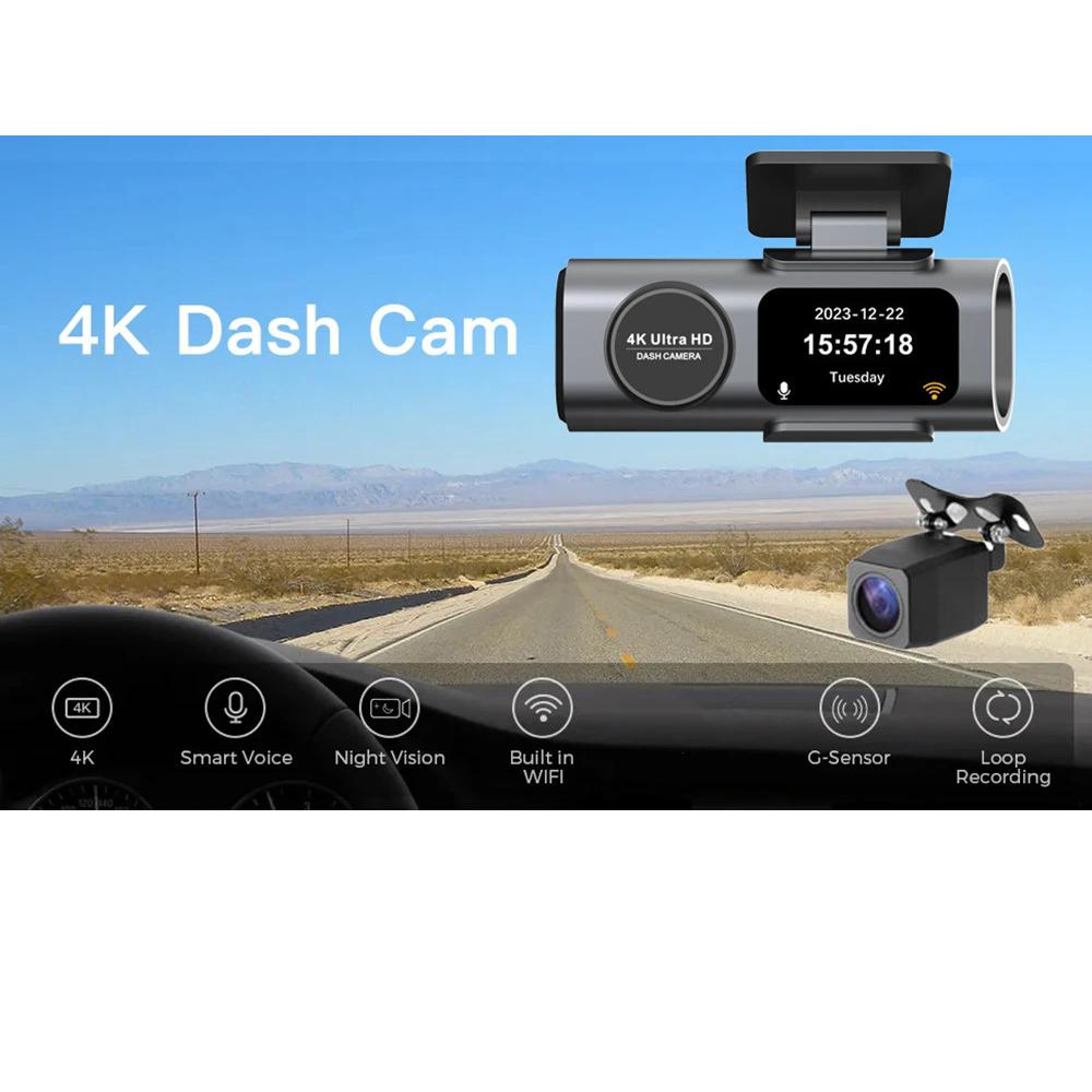 4K+1080P Front and Rear Driving Recorder Super Night Vision HD Dash Cam with Screen for Cars 2.4G WiFi Dash Camera Loop Recording Car Recorder
