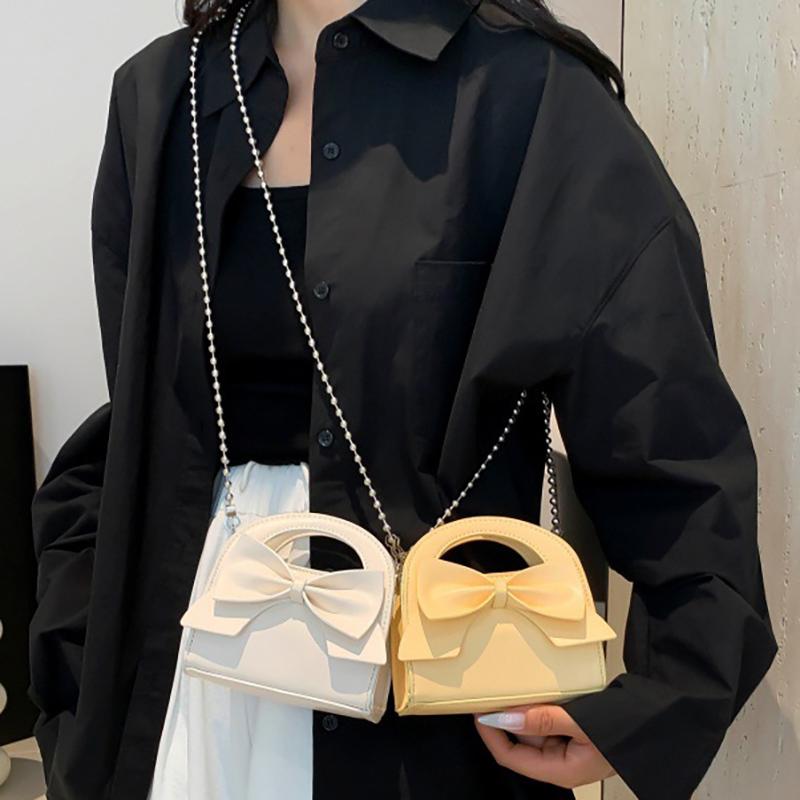 Trendy Chain Mini Crossbody Bags For Women  New Simple Pink Cute Bow Handbags Summer Solid Color Small Square Shoulder Bag