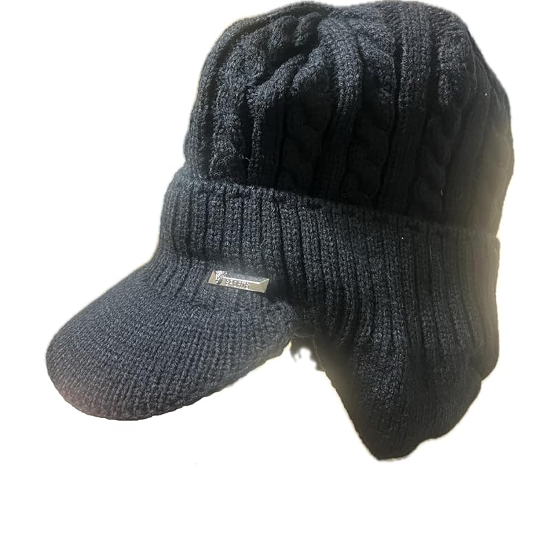 

[Karokak] knit hat With brim knit men s ladies cable knitting hat free size knit hat Cold protection Plain color warm autumn winter spring fashionable