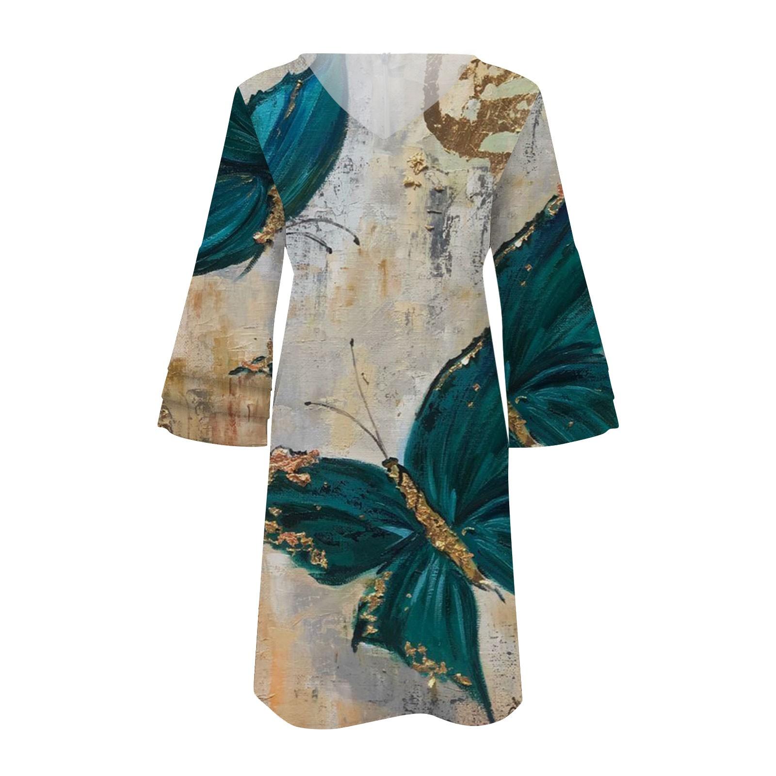 Женское модное темпераментное элегантное мини-платье с v-образным вырезом и рукавами 3/4 — фото 5