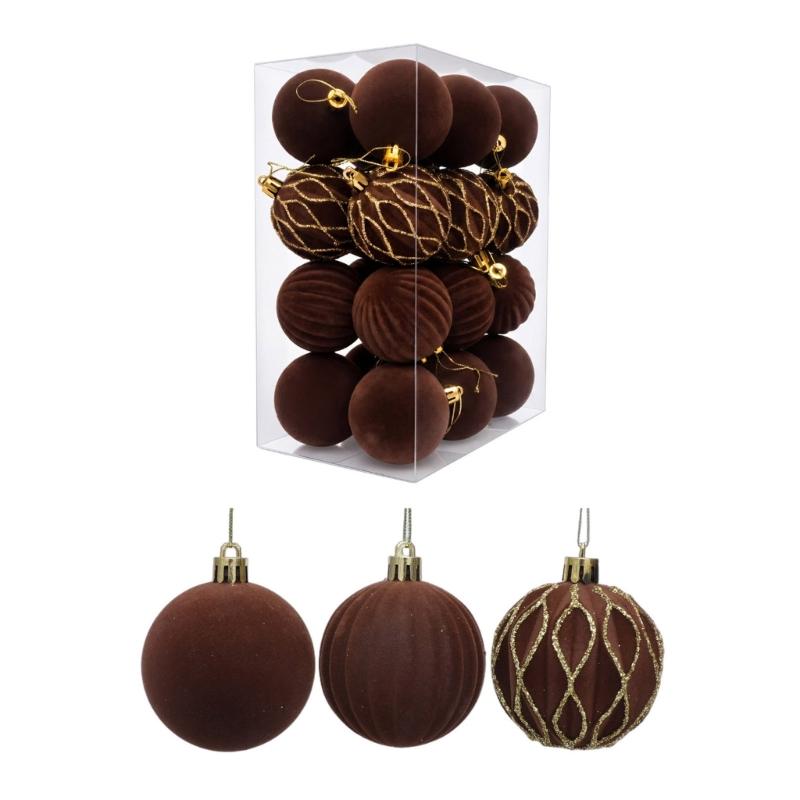 24Pcs Sparkling Velvety Christmas Ball Decorations Shatterproof Decorative Baubles Ornament for Christmas Tree Mantels