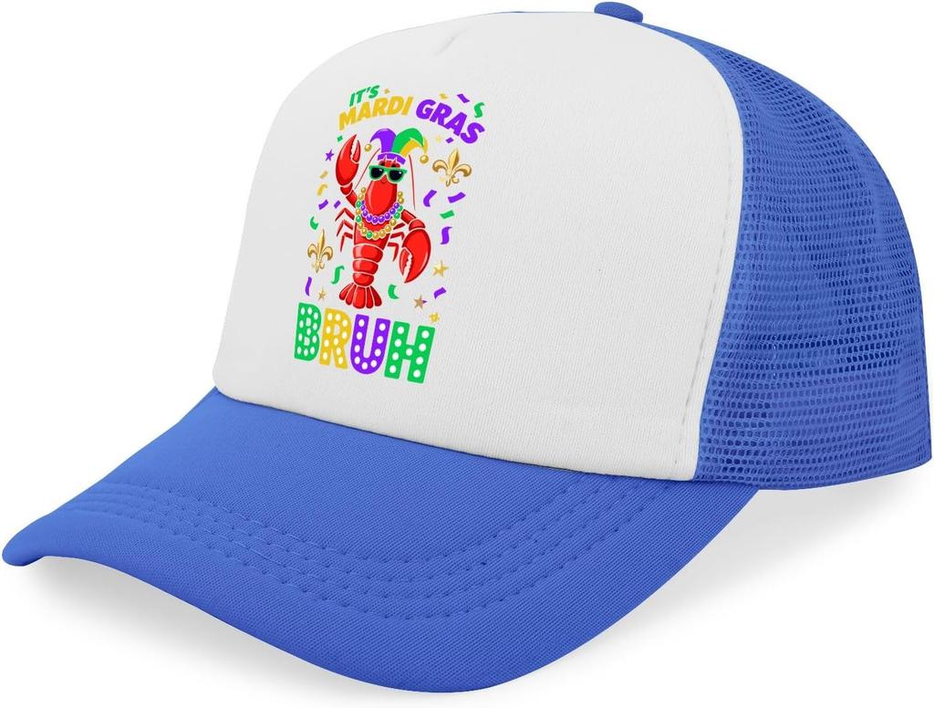 Mardi Gras Lobster Bruh Trucker Hat Polyester Casual Adjustable Summer Baseball Cap for Adults