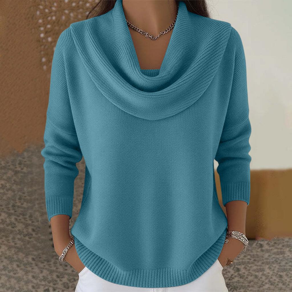 Dámský ležérní a módní top s kulatým výstřihem a dlouhým rukávem, jednobarevný