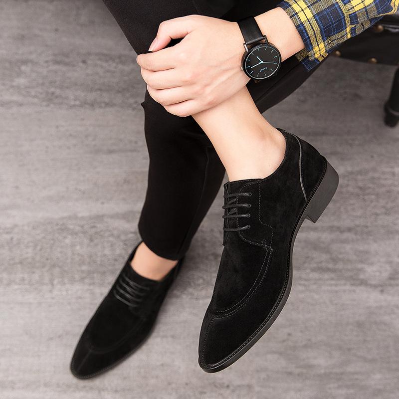 

Туфли из антизамшевой кожи мужские осенние большие размеры матовые мужские туфли с острым носком ретро модные повседневные свадебные туфли для жениха 38 чёрный