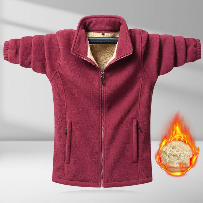 

Плюшевая мужская куртка из флиса на осень и зиму, однотонная куртка из осеннего флиса с застежкой-молнией, утепленное пальто, зимняя одежда XXXXXL красный