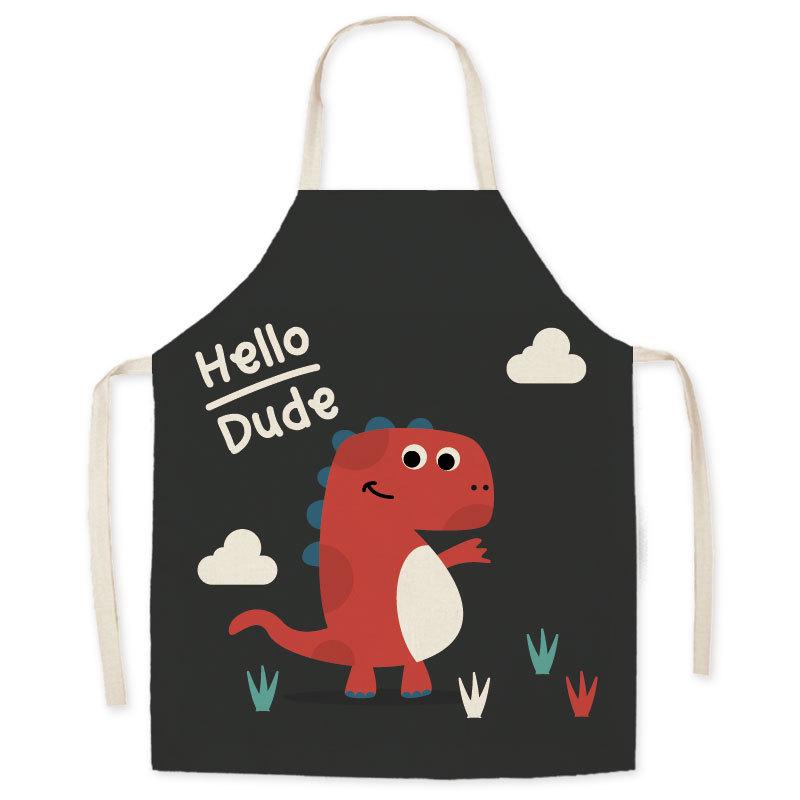Cartoon Dinosaur Oil-Proof Apron for Adults & Kids - Sleeveless Halter Design