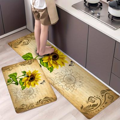 1 pz Tappetino da cucina anti-fatica Retro Girasole Impermeabile Antiscivolo Spesso Imbottito Tappetino da cucina Robusto e confortevole Tappetino da cucina