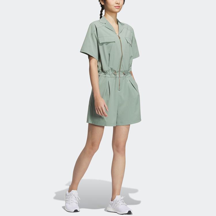 Adidas Jednobarevná sportovně ležérní kombinéza s krátkým rukávem Dámská kombinéza Stříbrnošedá Zelená HY2843