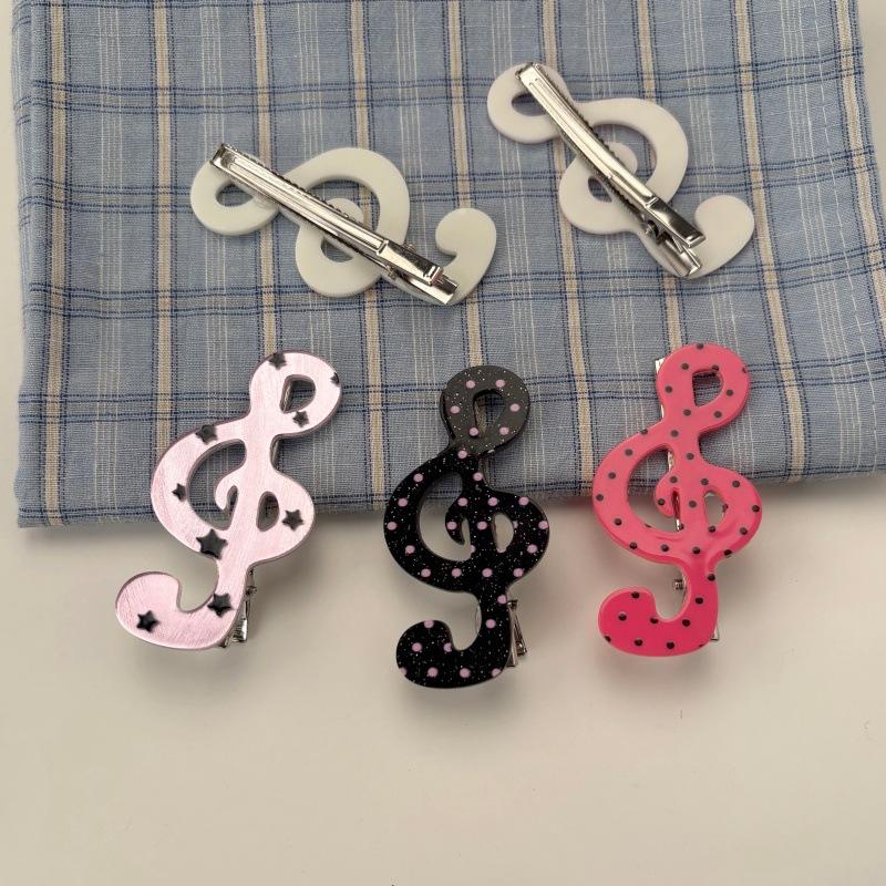 2Pcs Cute Musical Note Hair Clip Sweet Side Clip Ins Style Star Wave Point Music Notes Duckbill Clip Fashionable Hair Accessory