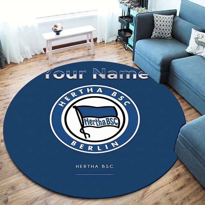 Hertha BSC Custom Name Round Area Rug,Carpet Rug for Living Room Bedroom Sofa Playroom Decor,Non-slip Floor Mat