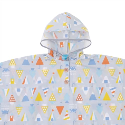 Ogawa Kids' Rain Poncho, 90cm, Kukka Hippo Triangle, with Reflective Tape, Hippopotamus-Shaped Backpack with Storage Bag, 83436