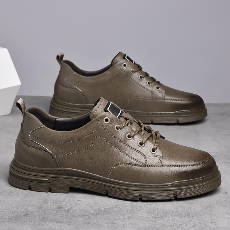 

Мужская обувь 2025 лето новая низкая толстая подошва водонепроницаемая кожаная поверхность увеличивающие рост кеды уличные ретро классические повседневные модные туфли 44