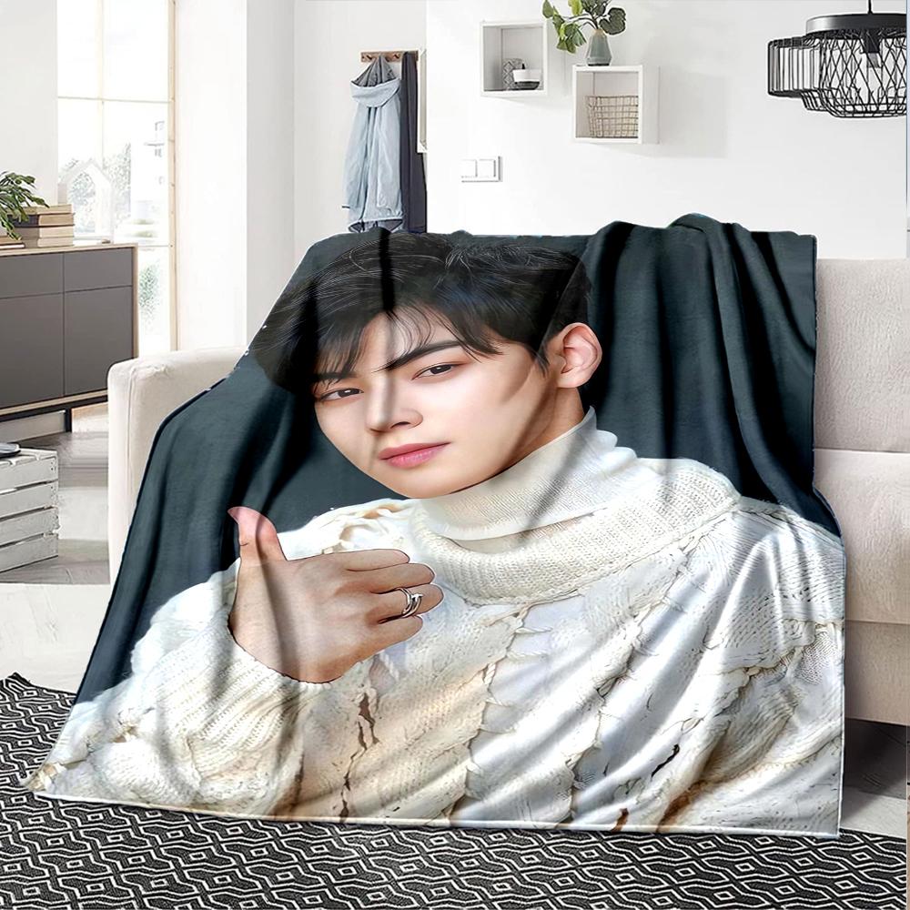 1Pc Cha Eun-woo Print Blanket Soft Comfortable Polyester Throw Blanket Allseason Use Perfect Bedroom Office Outdoor Ideal Christmas Gift Choice Print 