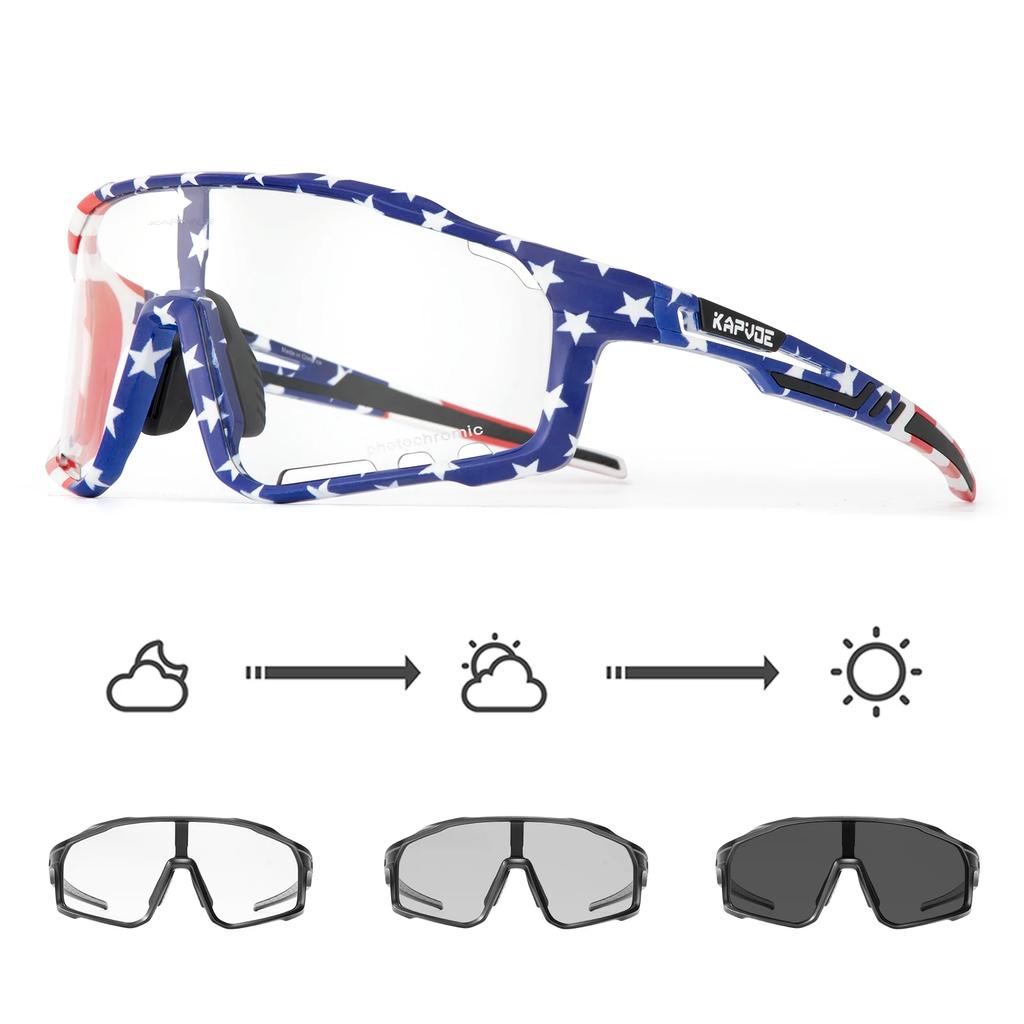 Kapvoe Photochromic Cycling Glasses UV400 Sunglasses Built-in Myopia Frame Sports Bike Eyewear Outdoor Bicycle Goggles