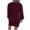 Damen Strickpullover Kleid V-Ausschnitt Laterne Langarm Twist Pullover Jumper Lässige Strickwaren Tops