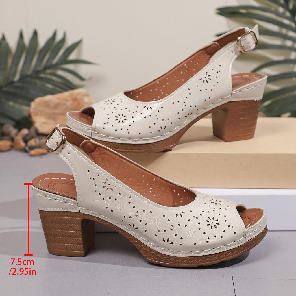 European & American Sandals for Women – Summer New Fashionable Versatile Peep-Toe One-Band Buckle Chunky High-Heel Sandals