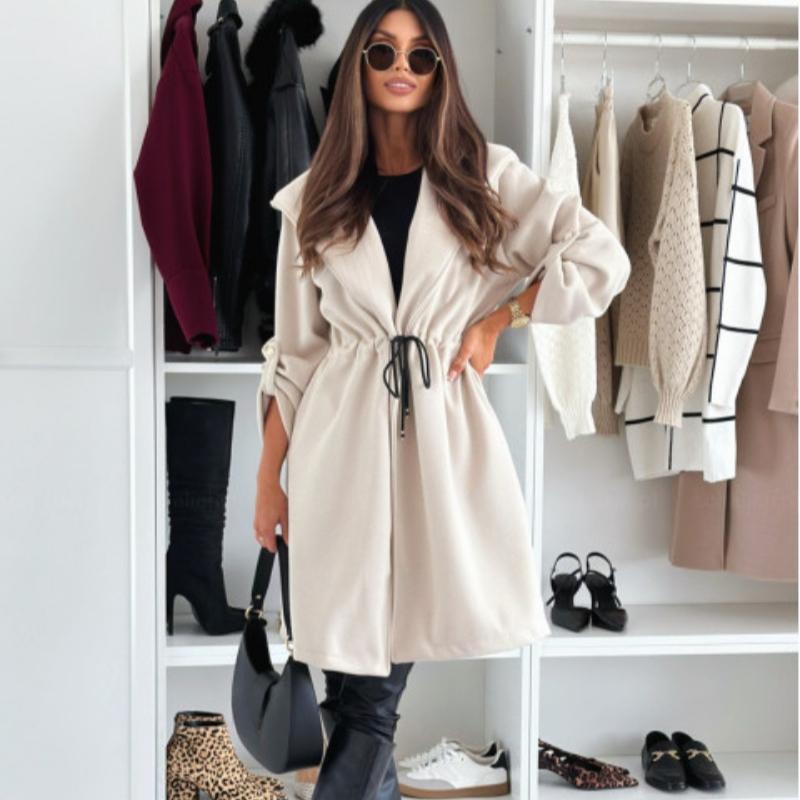 New Autumn Long Sleeve Casual Woolen Coats Women Winter Outwears Plus Size Jacket Women Fashion Solid Warm Drawstring Loose Jackets Coat 24996