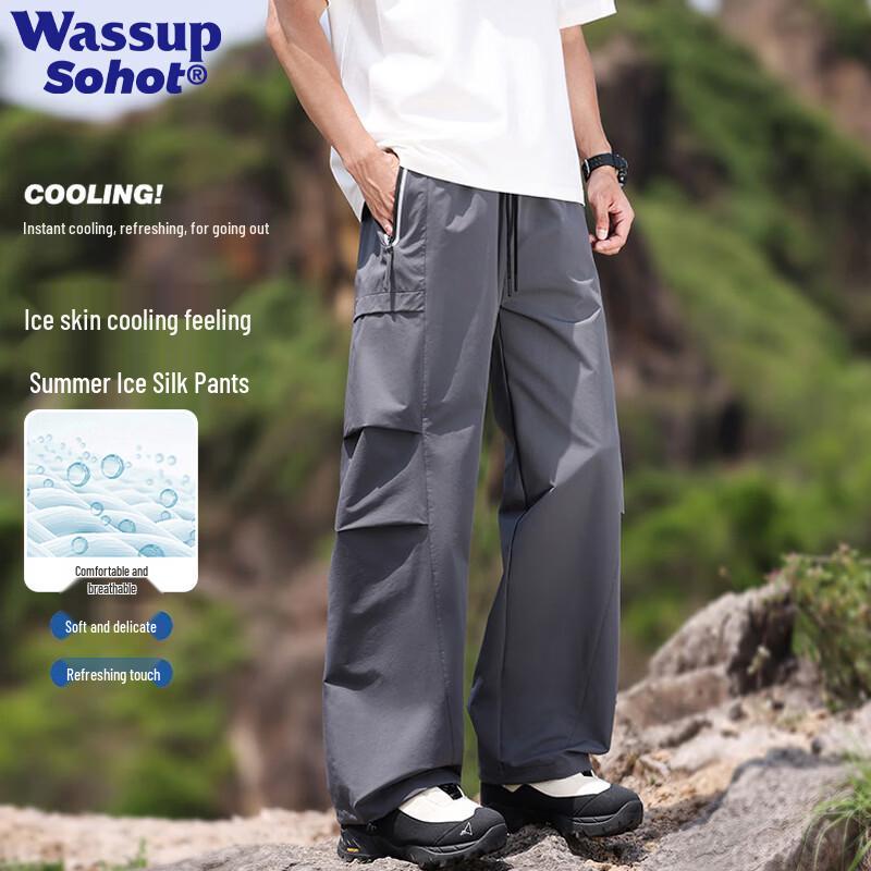 Wassup Sohot Men s Ice Silk Straight-Leg Cargo Pants S