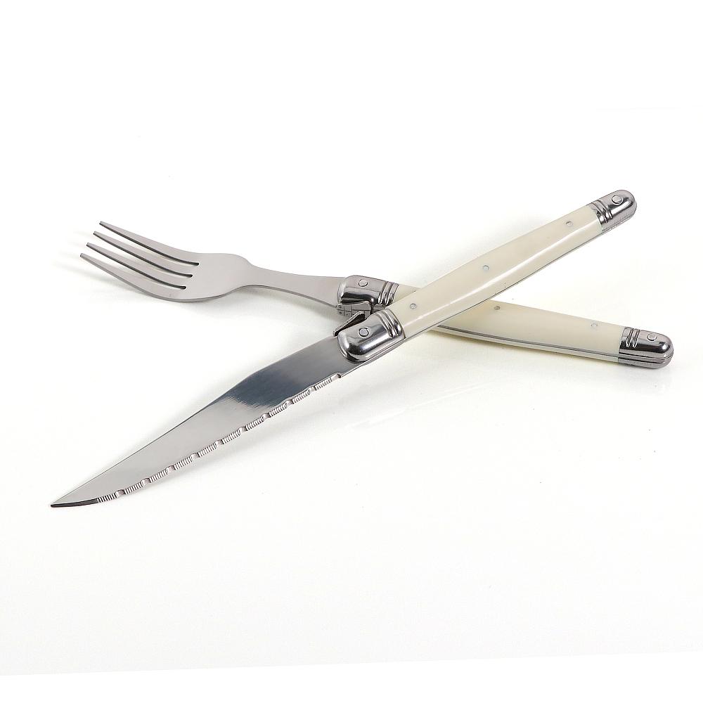 Jaswehome Laguiole Cutlery Set 4piece Steak Knives Forks Soup Spoons Teaspoons Ivory Color Flatware Stainless Steel Tableware