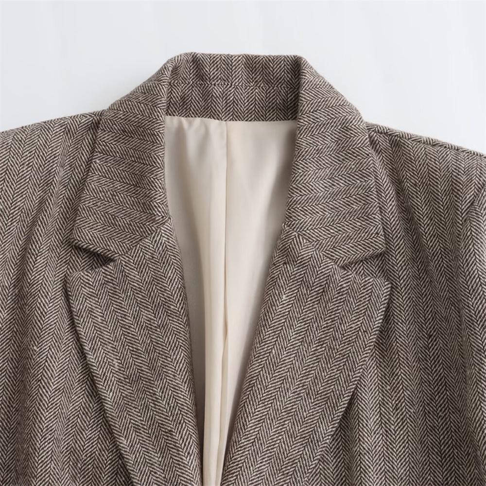 PB&ZA Women's Herringbone Suit Jacket - 2024 Autumn/Winter Versatile Design