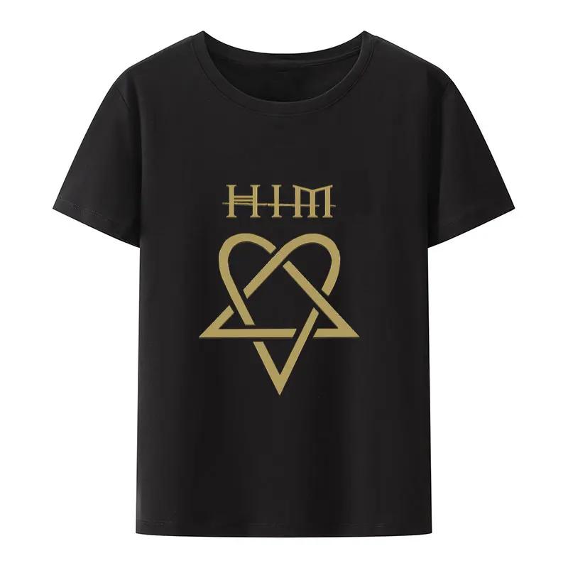 

Him Ville Valo Band Black White Heartagram T-Shirt Men Women Short-sleev Gothic Rock Casual Streetwear Fashion Y2K Camisetas XXL