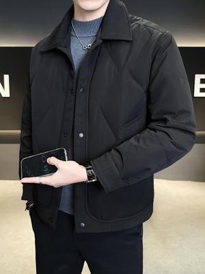 Men's Winter Lightweight Trendy Korean-Style Casual Down Jacket with Shirt Collar.