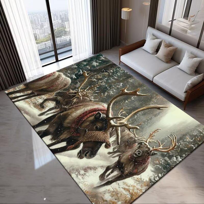 Realistic Reindeer Art Pattern Carpet Non Slip Soft Rug For Living Room Bedroom Home Decor Nature Art Lovers Use
