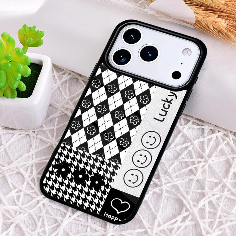 Luxury Chessboard Grid Love Heart Phone Case for iPhone 17 Air 16 15 11 12 14 13 Pro Max Shockproof Cover