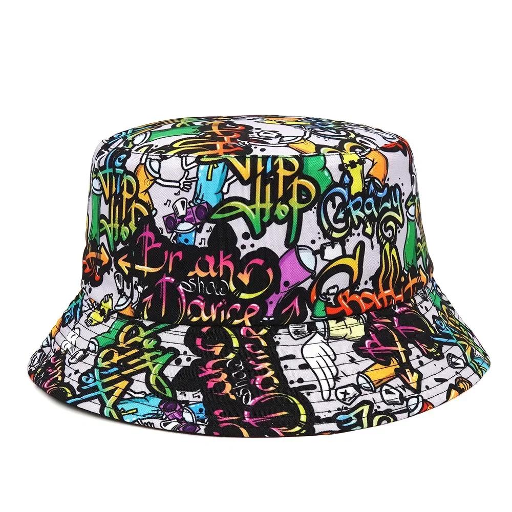 Unisex Cartoon Panama Bucket Hats Animal Letter Print Fisherman Hat For Women Men Spring/Summer Reversible Cap