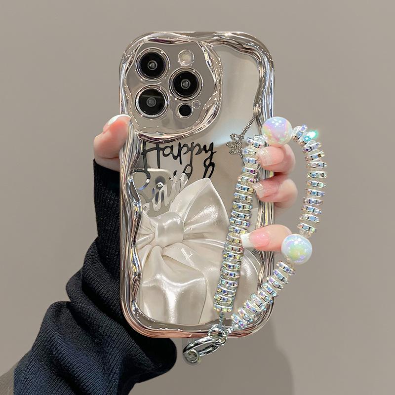 Applicable To Apple 15 Mobile Phone Case High-end Iphone14 Ribbon Bow Bracelet 13 Silver Plated 12 Silicone Soft