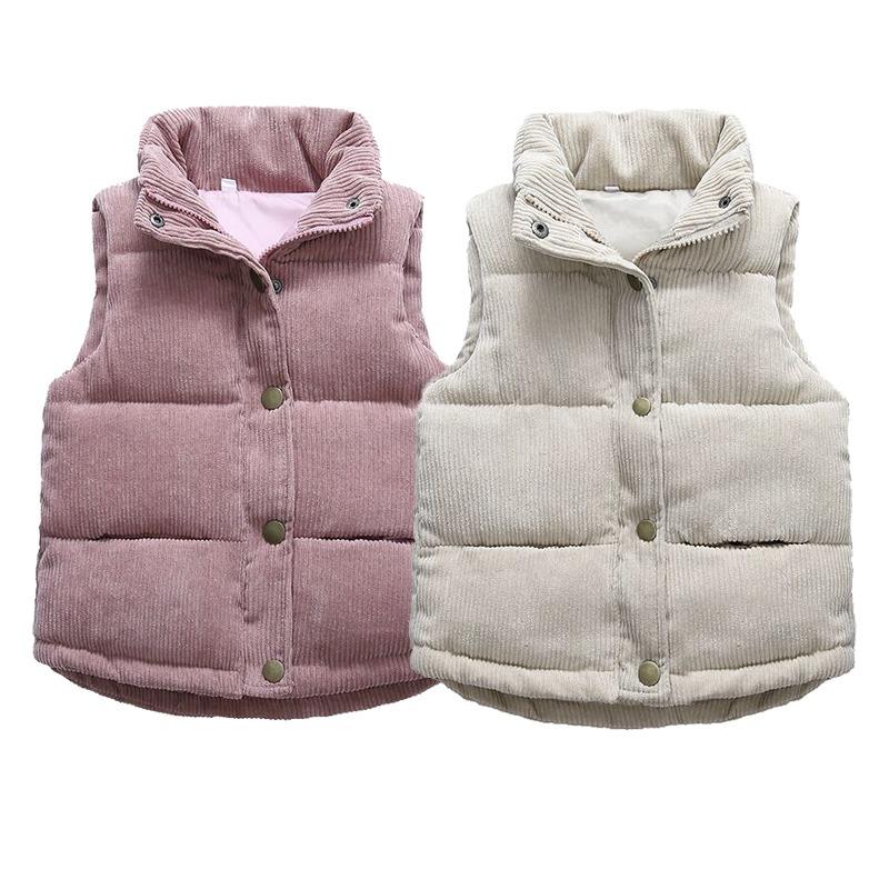 2023 Autumn Corduroy Standing Collar Vest Children Warm Thicken Vest Baby Cotton Waistcoat Kids Outerwear Coat Boys Girls Jackets Vest