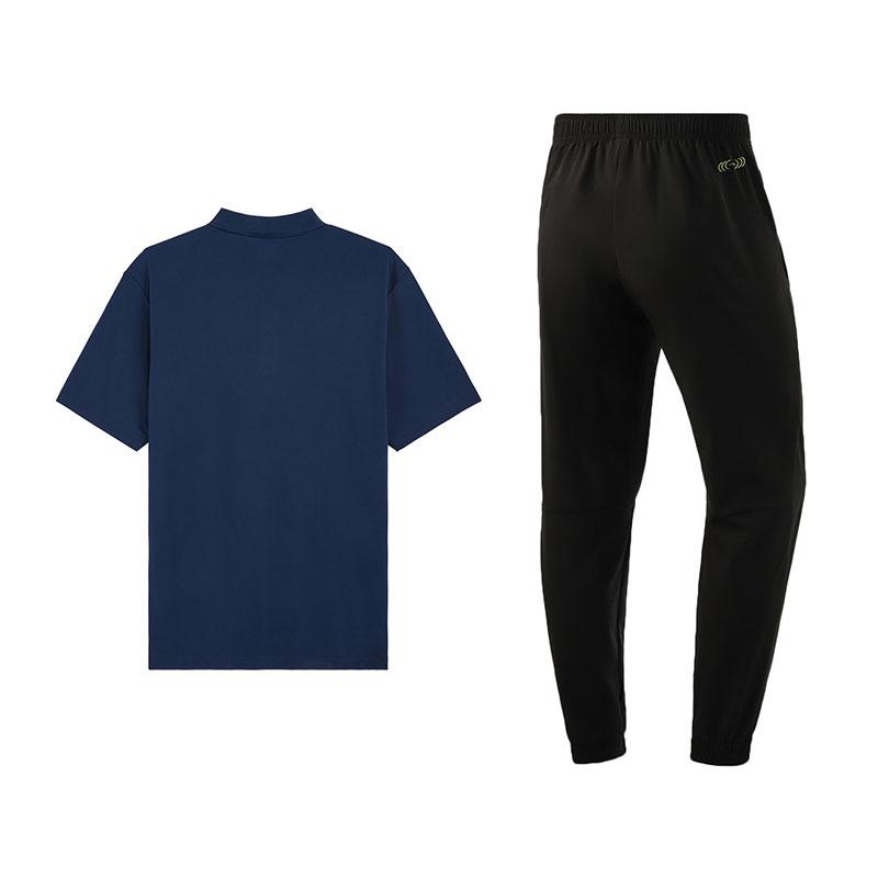 Li-Ning Casual Breathable Versatile Polo Shirt Short Sleeve Top Comfortable Long Pants Sports Suit Men suit Guangdong-Blue Black U803-3+T415-1