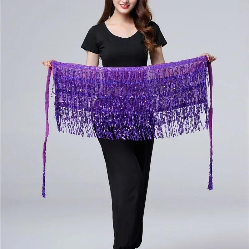 Belly Dance Waist Chain New Glitter Layer Tassel Waist Cover Indian Dance Performance Practice Strap Hip Scarf Skirt Waist Scarf