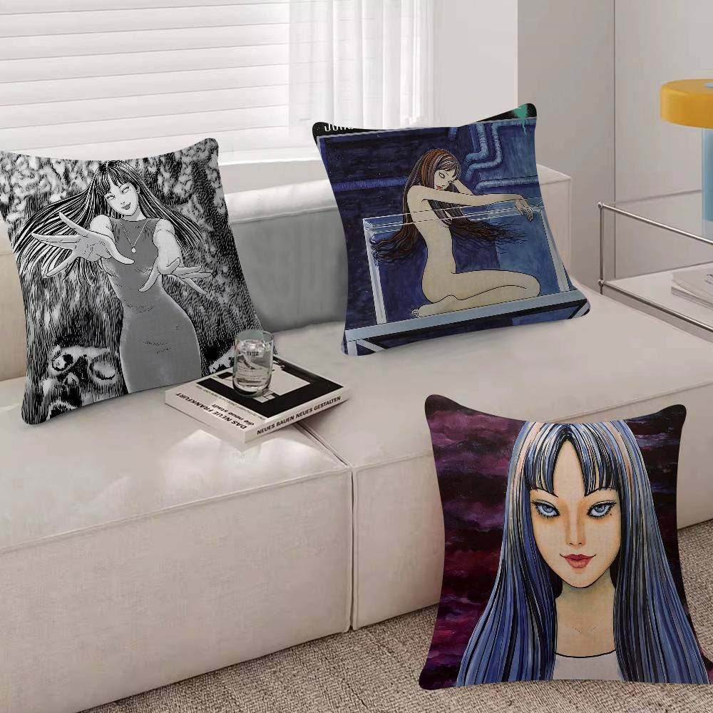 Junji Ito Tomie Retro Kawakami Pillow Covers Cartoon Sofa Decorative Home Doublesided Printing Short Plush Cute Cushion Cover