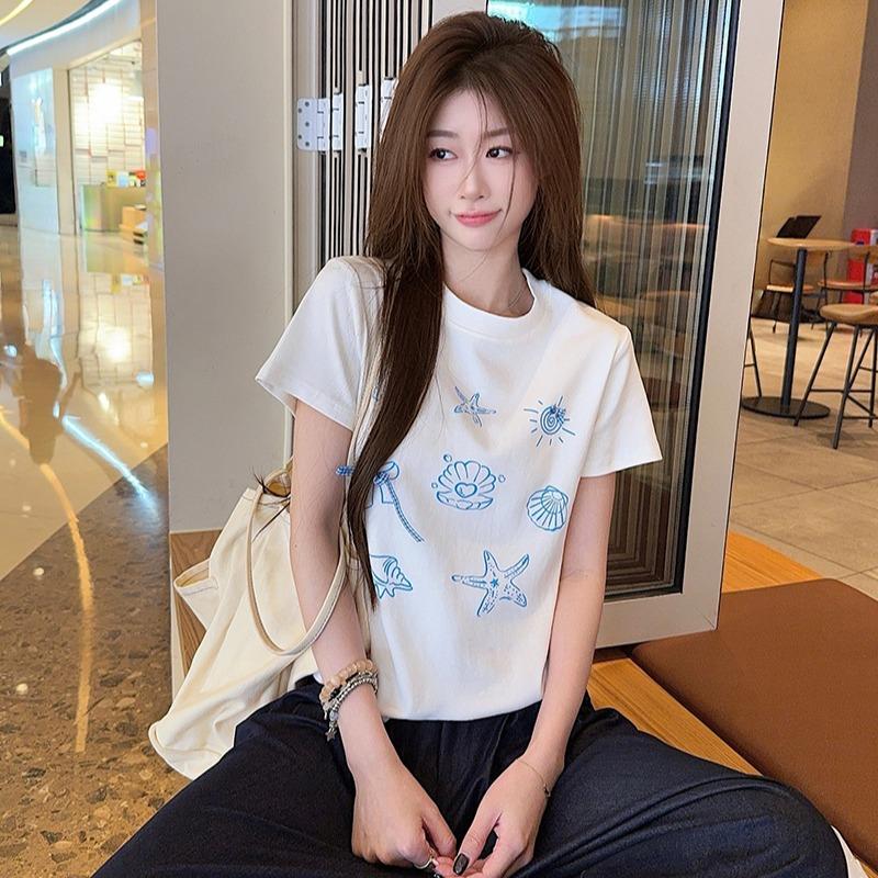 

Летняя мода новая облегающая футболка с круглым вырезом тонкая простая женская L белый