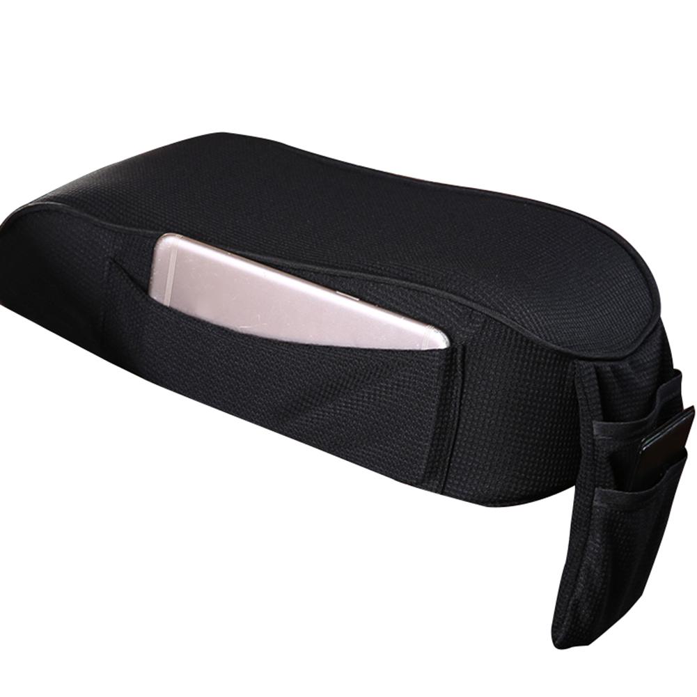 Car Armrest Box Cushion Breathable With Storage Mobile Phone Pockets For Driving