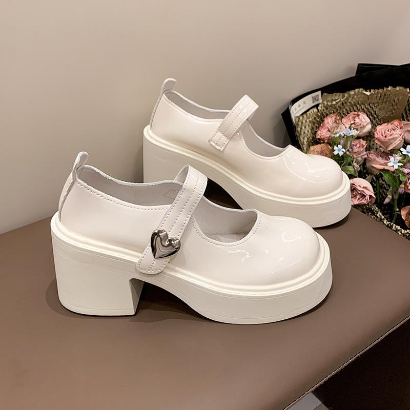 Coarse heel platform small leather shoes women's 2025 spring new French heightening Mary Jane shoes small high heel loafers