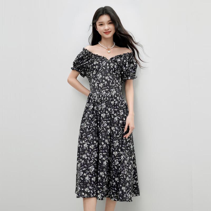 

Элегантное шифоновое платье в цветочек с V-образным вырезом S