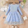 Girls Spring Autumn Long Sleeve Princess Dress With Ruffles Floral Mesh Patchwork Party Dress For Kids