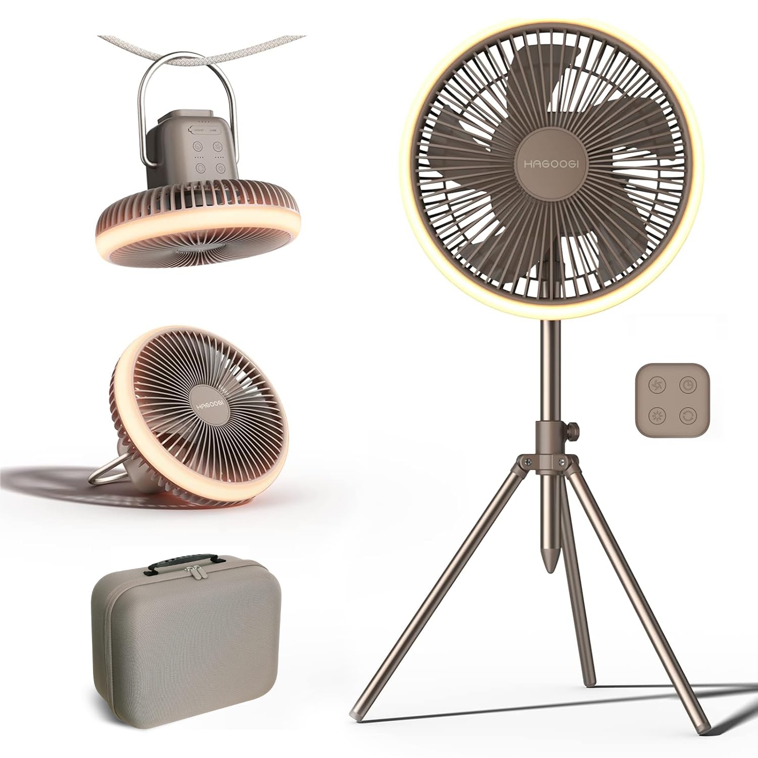 

HAGOOGI Cordless Camping Fan with Ultrasonic Automatic LED Remote Adjustable Rhythmic Camping Bronze Oscillation, 10,000mAh, Portable, Oscillating, бронзовий