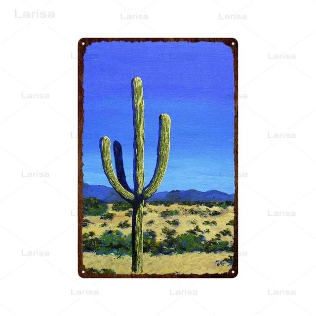 Vintage Floral Metal Plaque  Green Plants  Cactus Tin Sign  Wall Decoration for Garden Kitchen Living Room  Iron Painting Home D