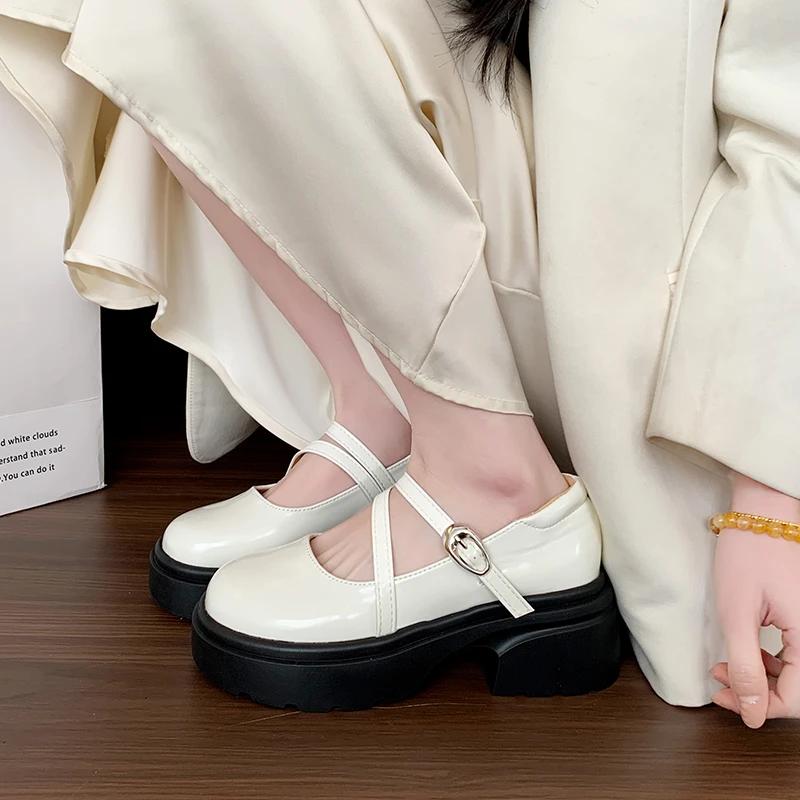 Fashion Women's Thick Heel Shoes Spring New Round Head Shallow Mouth with Thick Sole Anti-slip Wear Mary Jane Shoes