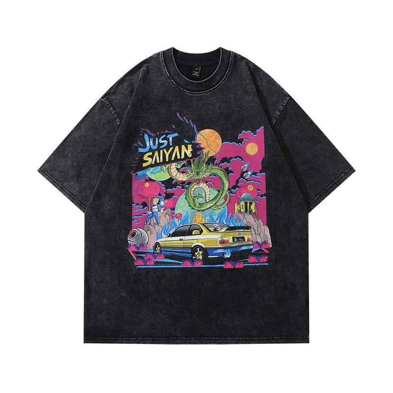 Men'S Hip-Hop Trendy Brand Butterfly Printing Small Neckline Old Short-Sleeved T-Shirt Men'S And Women'S High Street Washed Half-Sleeved Tee