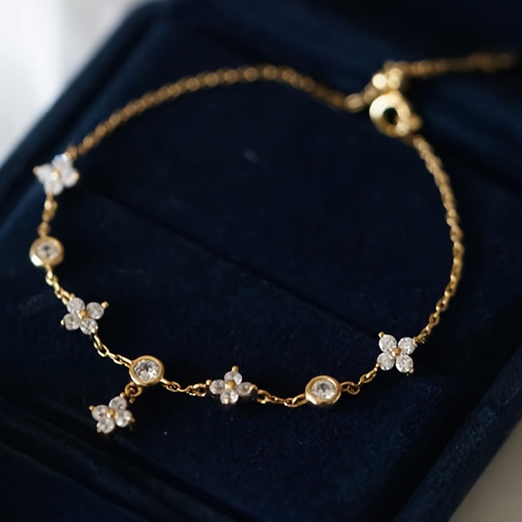 Cavigliera in Argento 925 con Design a Quadrifoglio per Donna Cavigliera Sottile con Catena e Charm in Zirconia Cubica Regolabile Gioiello per Piede Fiore Portafortuna