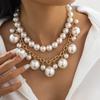 DIEZI Multilayer Imitation Pearl Chain Necklace For Women Elegant Gold Color Statement Choker Necklace Wedding Party Jewelry