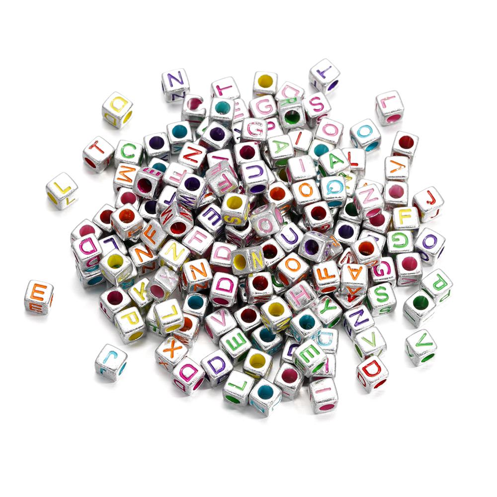 50Pcs Mixed Acrylic Square Alphabet Beads Large Hole Letter Loose Spacer Bead for Jewelry Handmade Bracelet Making Supplies
